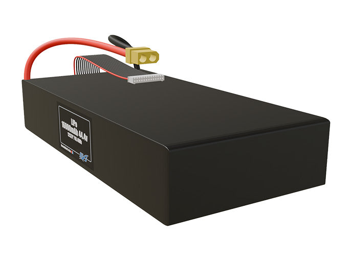Angled product render of the 16000mAh 24-cell LiPo end-to-end pack. A lightweight energy source for UAV, drone, and robotic builds.