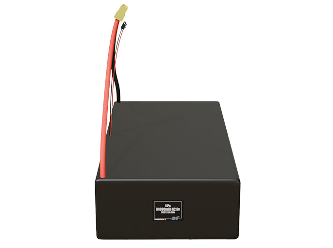 Front-facing render of the 62.9V 34000mAh 17S2P LiPo battery, assembled in the USA by maxamps, for drone and robotics applications.
