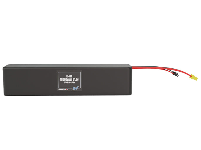 Front-facing render of the 61.2V 18000mAh 17S4P Lithium-Ion battery, assembled in the USA by maxamps, for drone and robotics applications.