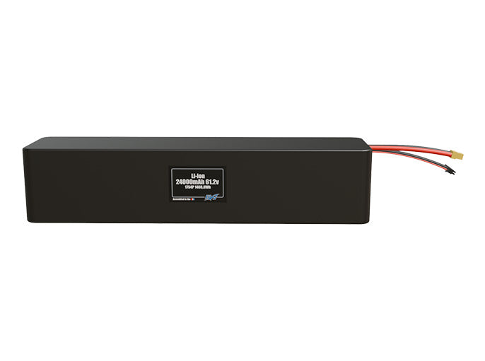 Front-facing render of the 61.2V 24000mAh 17S4P Lithium-Ion battery, assembled in the USA by maxamps, for drone and robotics applications.
