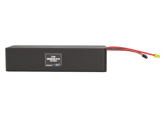 Front-facing render of the 61.2V 30000mAh 17S6P Lithium-Ion battery, assembled in the USA by maxamps, for drone and robotics applications.
