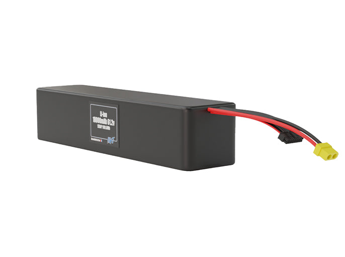 Angled product render of the 18000mAh 68-cell Lithium-ion pack. A lightweight energy source for UAV, drone, and robotic builds.