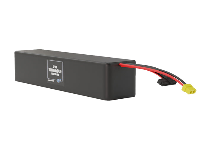 Angled product render of the 18000mAh 72-cell Lithium-ion pack. A lightweight energy source for UAV, drone, and robotic builds.