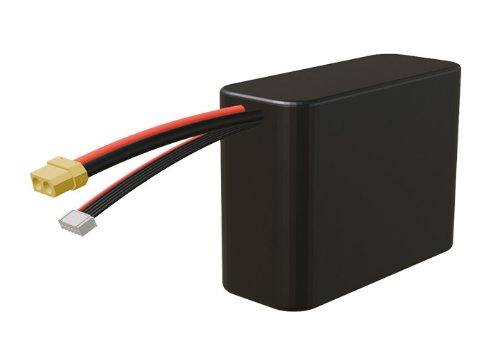 Rendered view of a slim 12000mAh Li-ion pack, used in UAV and defense-grade robotics projects.