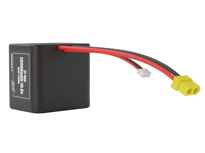 Angled product render of the 20000mAh 12-cell Lithium-ion pack. A lightweight energy source for UAV, drone, and robotic builds.