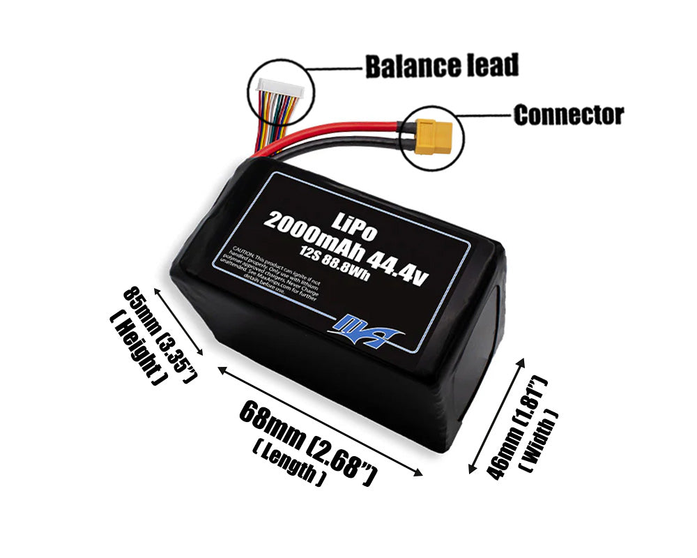 LiPo 2000mAh 12S 44.4v Battery Pack