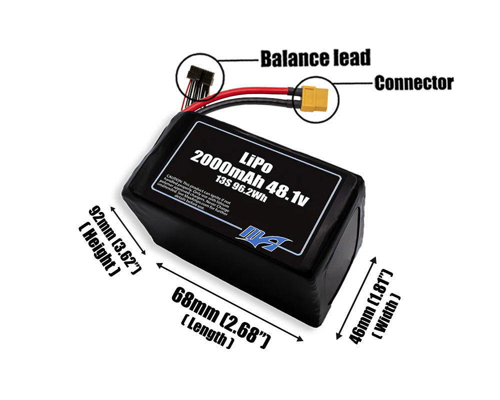 LiPo 2000mAh 13S 48.1v Battery Pack