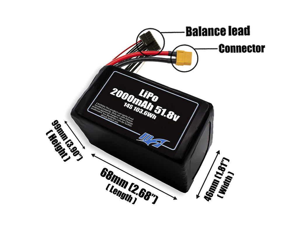 LiPo 2000mAh 14S 51.8v Battery Pack