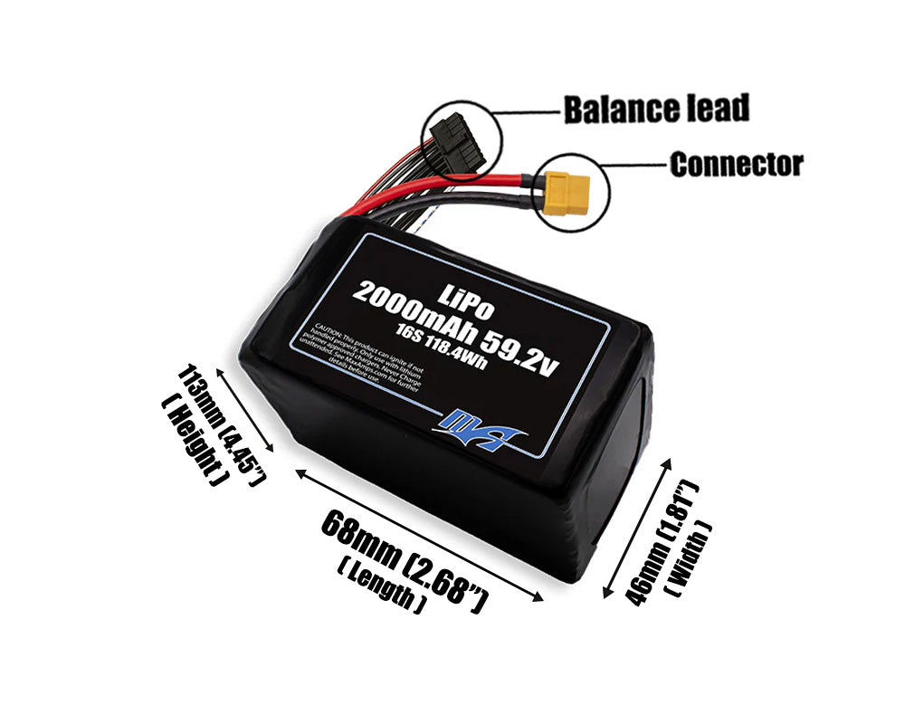 LiPo 2000mAh 16S 59.2v Battery Pack