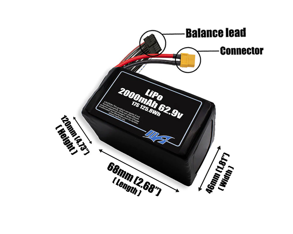 LiPo 2000mAh 17S 62.9v Battery Pack