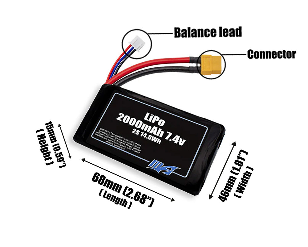 LiPo 2000mAh 2S 7.4v Battery Pack