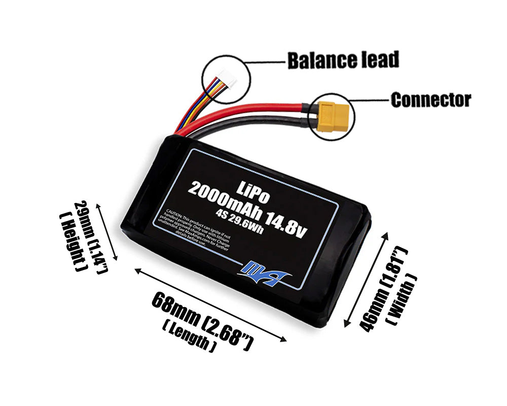 LiPo 2000mAh 4S 14.8v Battery Pack