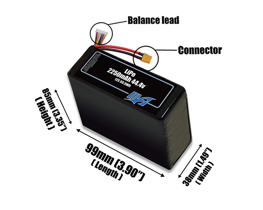 LiPo 2250mAh 12S 44.4v Battery Pack