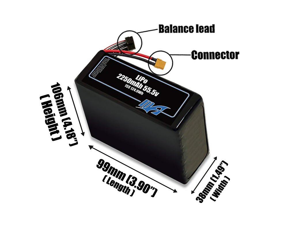 LiPo 2250mAh 15S 55.5v Battery Pack