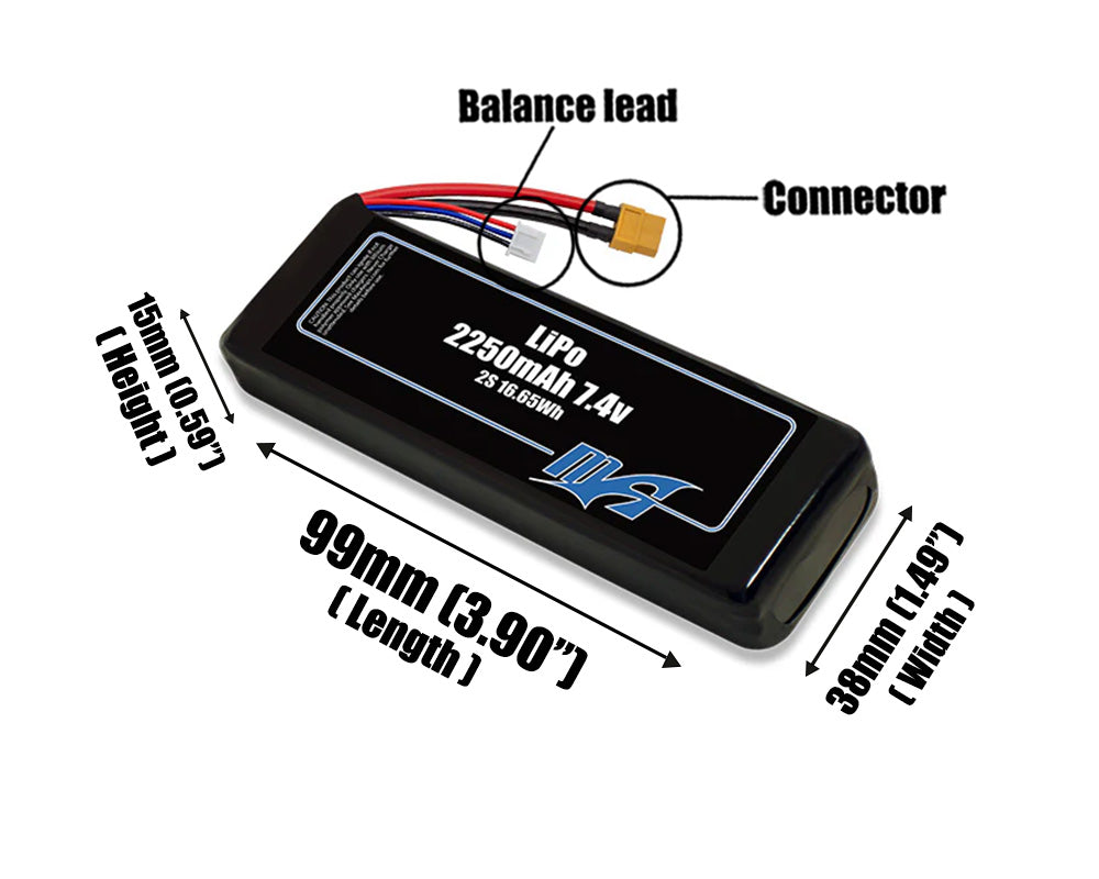 LiPo 2250mAh 2S 7.4v Battery Pack