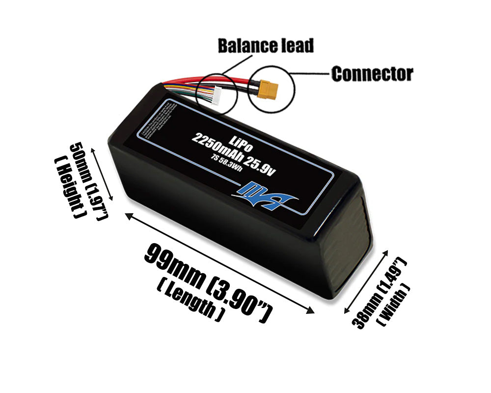 LiPo 2250mAh 7S 25.9v Battery Pack