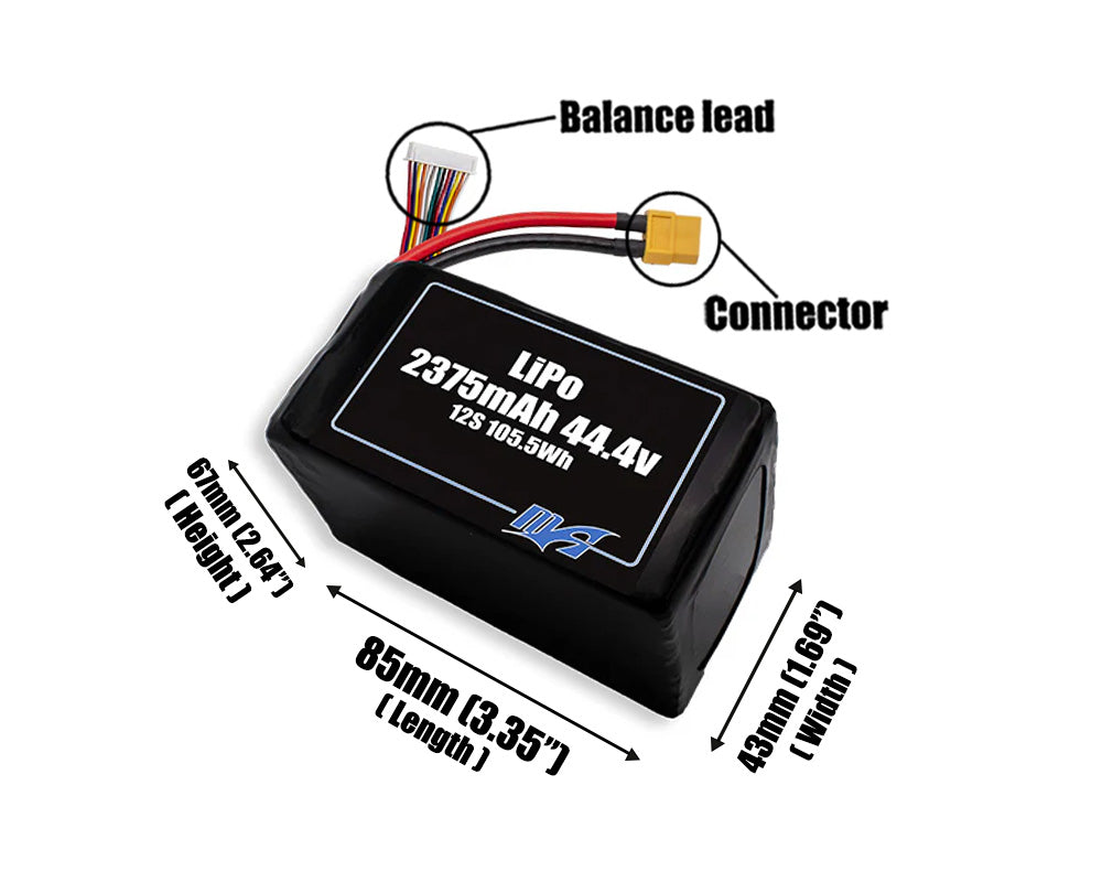 LiPo 2375mAh 12S 44.4v Battery Pack