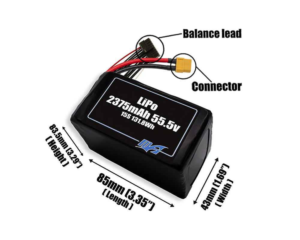 LiPo 2375mAh 15S 55.5v Battery Pack