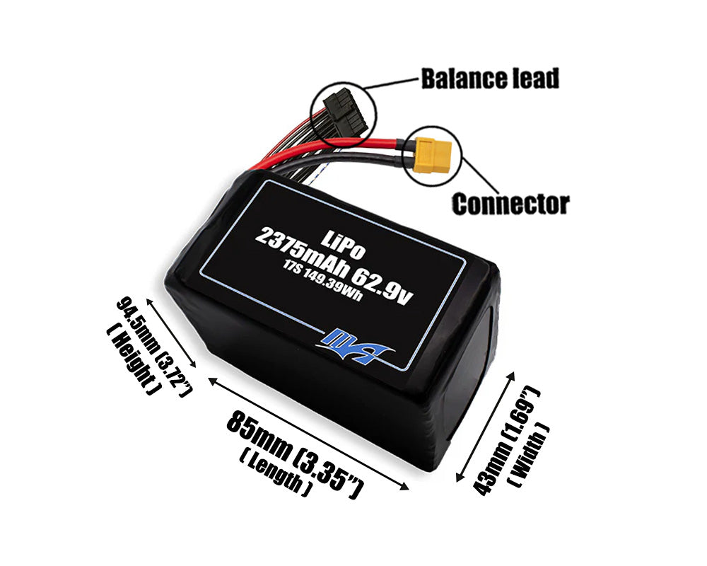 LiPo 2375mAh 17S 62.9v Battery Pack