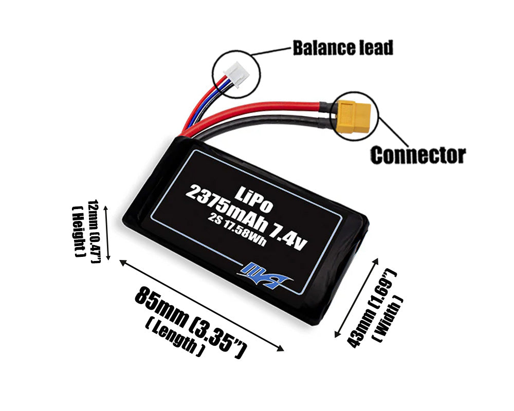 LiPo 2375mAh 2S 7.4v Battery Pack