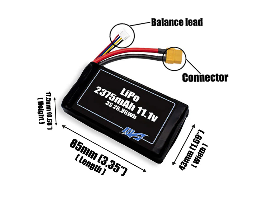 LiPo 2375mAh 3S 11.1v Battery Pack