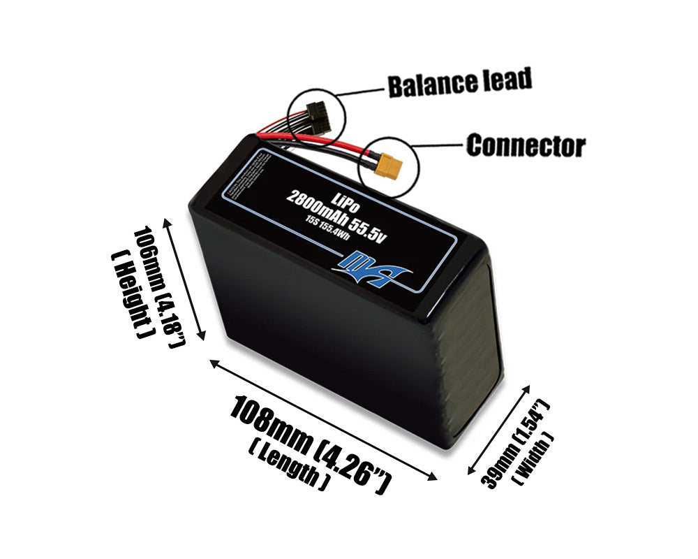 LiPo 2800mAh 15S 55.5v Battery Pack