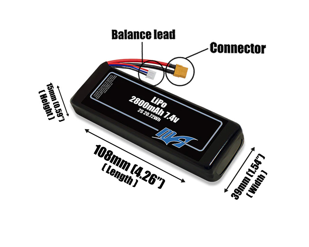 LiPo 2800mAh 2S 7.4v Battery Pack