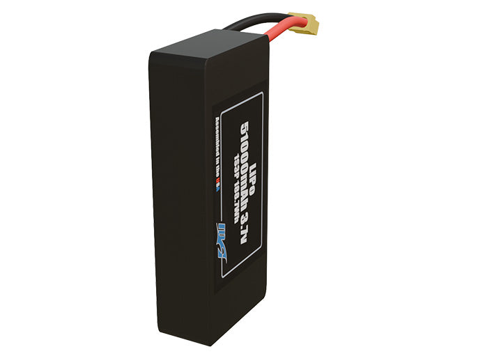 Side-angle render of a 3.7-volt 51000mAh lithium-polymer battery, assembled in the USA for compact UAV, drone, and military robotics platforms.