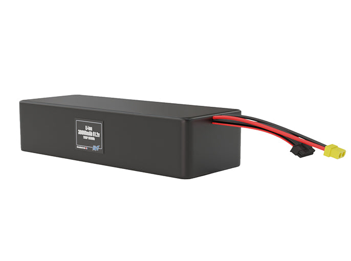 Angled product render of the 30000mAh 102-cell Lithium-ion pack. A lightweight energy source for UAV, drone, and robotic builds.