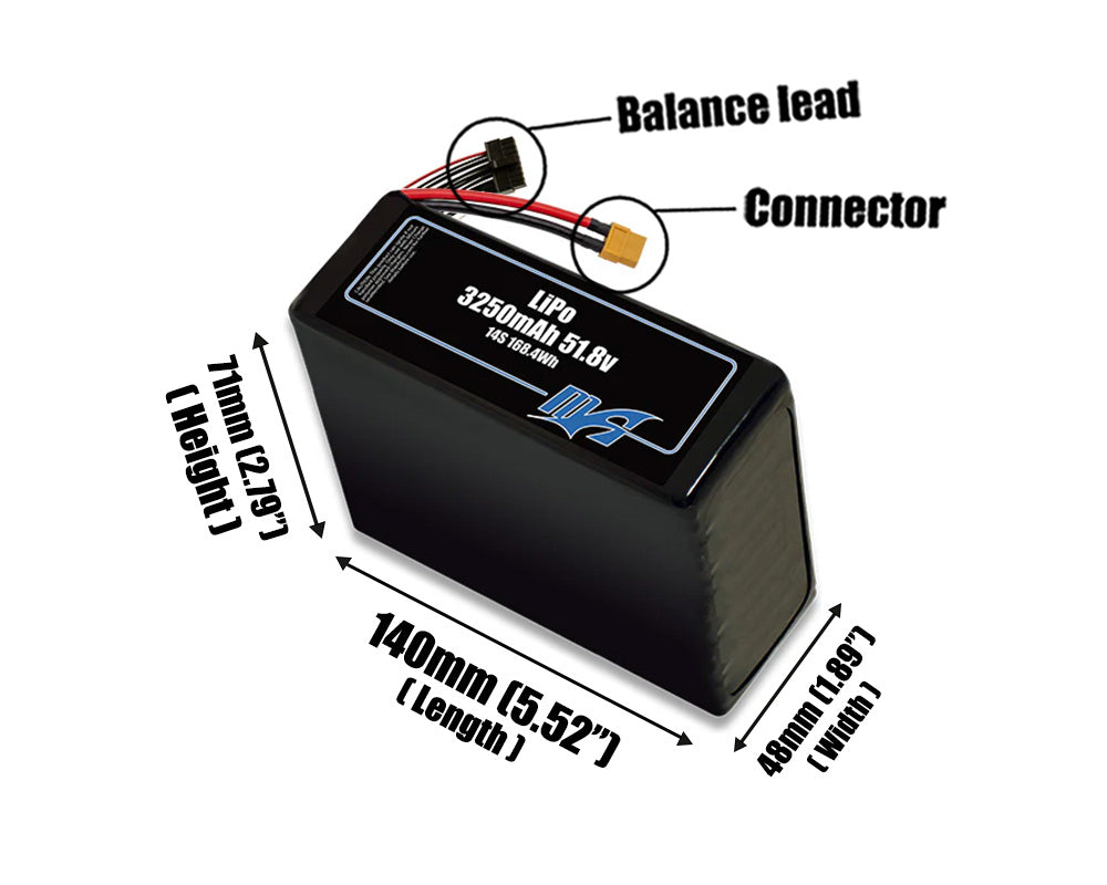 LiPo 3250mAh 14S 51.8v Battery Pack