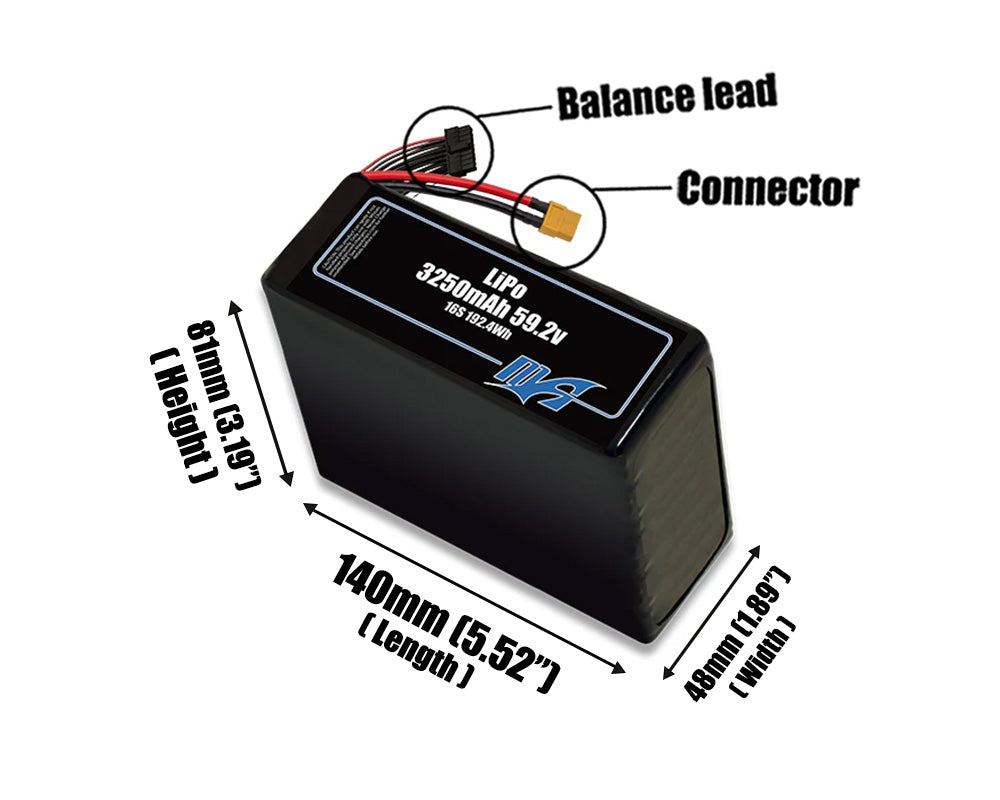 LiPo 3250mAh 16S 59.2v Battery Pack