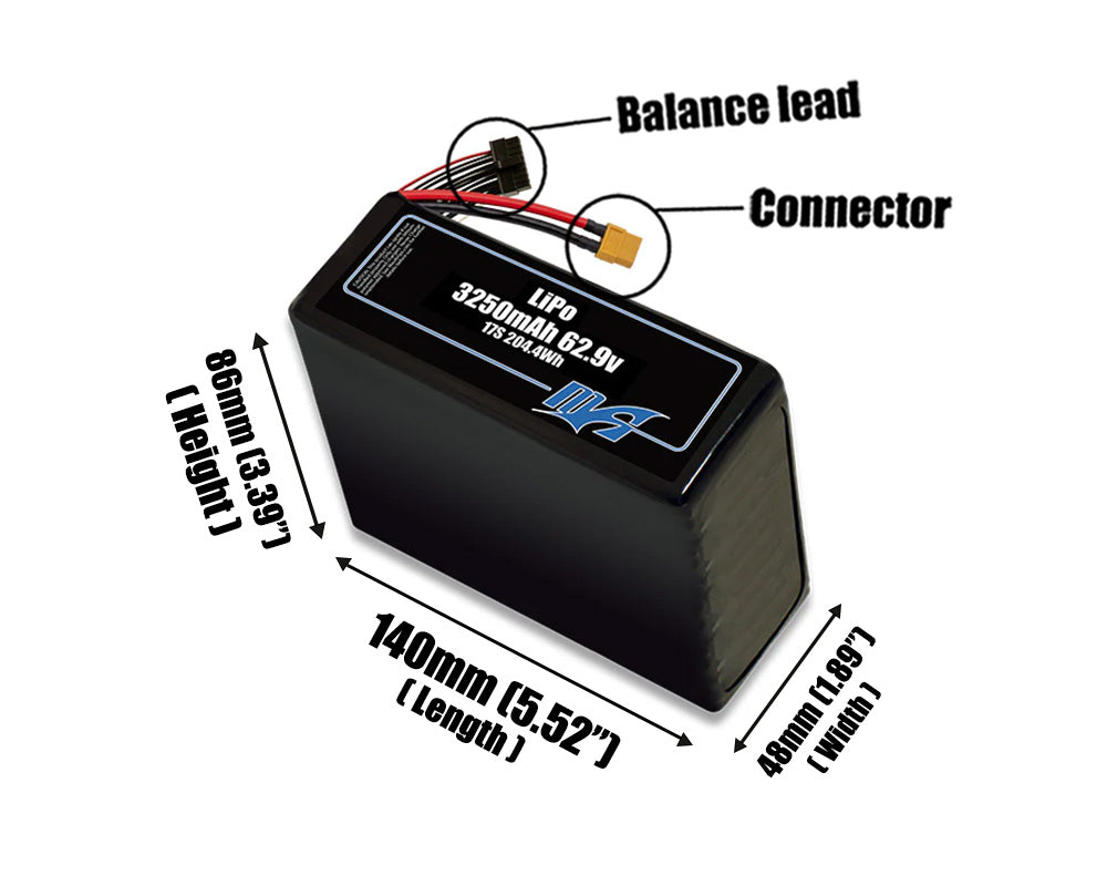 LiPo 3250mAh 17S 62.9v Battery Pack