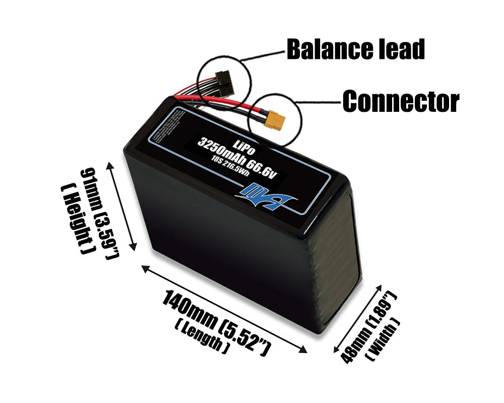 LiPo 3250mAh 18S 66.6v Battery Pack