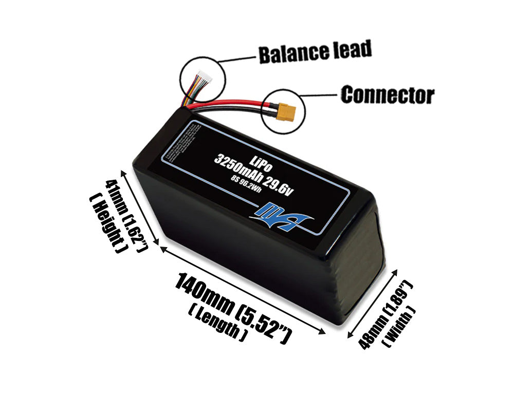 LiPo 3250mAh 8S 29.6v Battery Pack