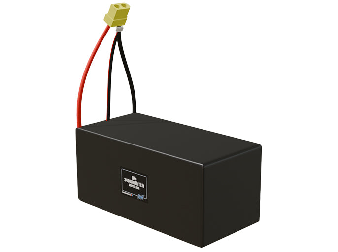 Angled product render of the 34000mAh 8-cell LiPo pack. A lightweight energy source for UAV, drone, and robotic builds.