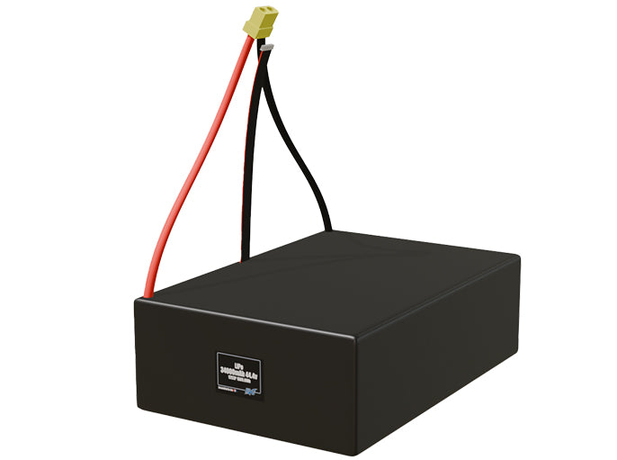 Angled product render of the 34000mAh 24-cell LiPo pack. A lightweight energy source for UAV, drone, and robotic builds.