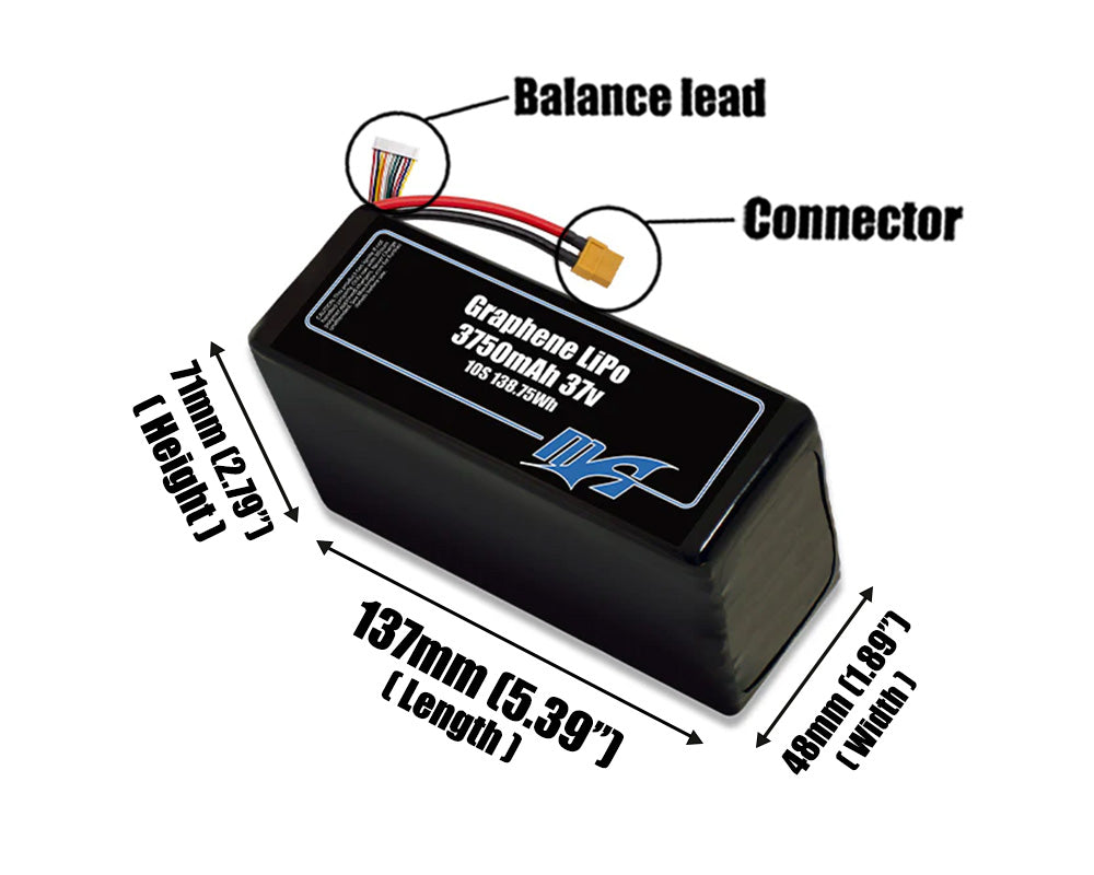 Graphene LiPo 3750mAh 10S 37v Battery Pack