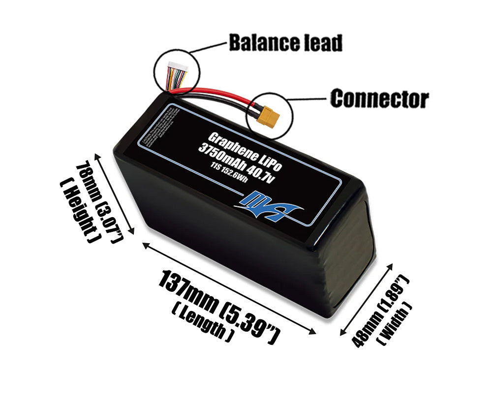 Graphene LiPo 3750mAh 11S 40.7v Battery Pack