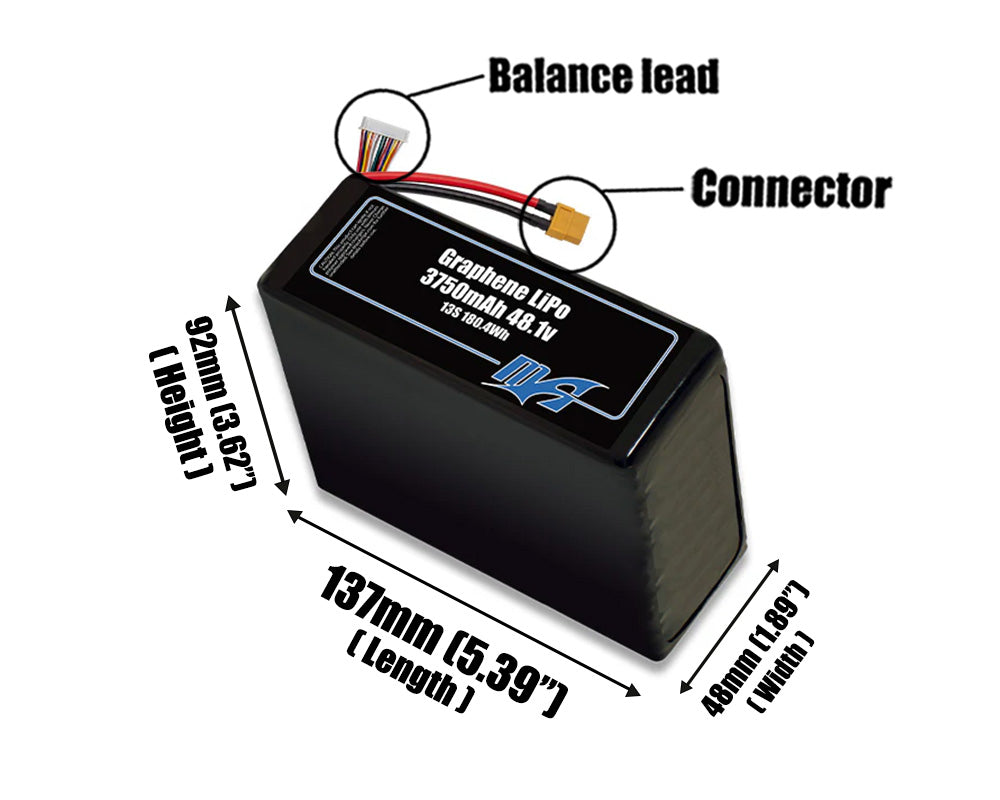 Graphene LiPo 3750mAh 13S 48.1v Battery Pack