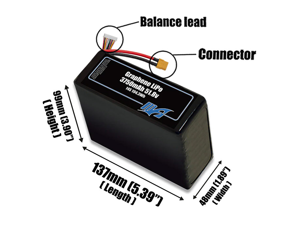 Graphene LiPo 3750mAh 14S 51.8v Battery Pack