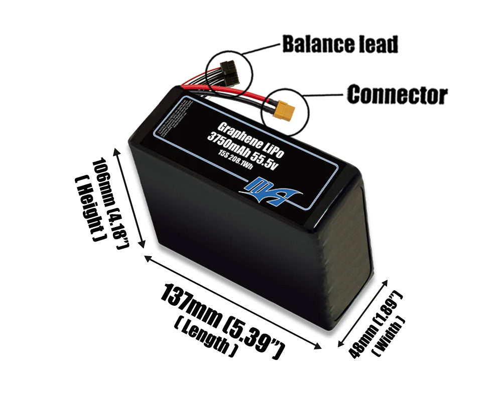 Graphene LiPo 3750mAh 15S 55.5v Battery Pack