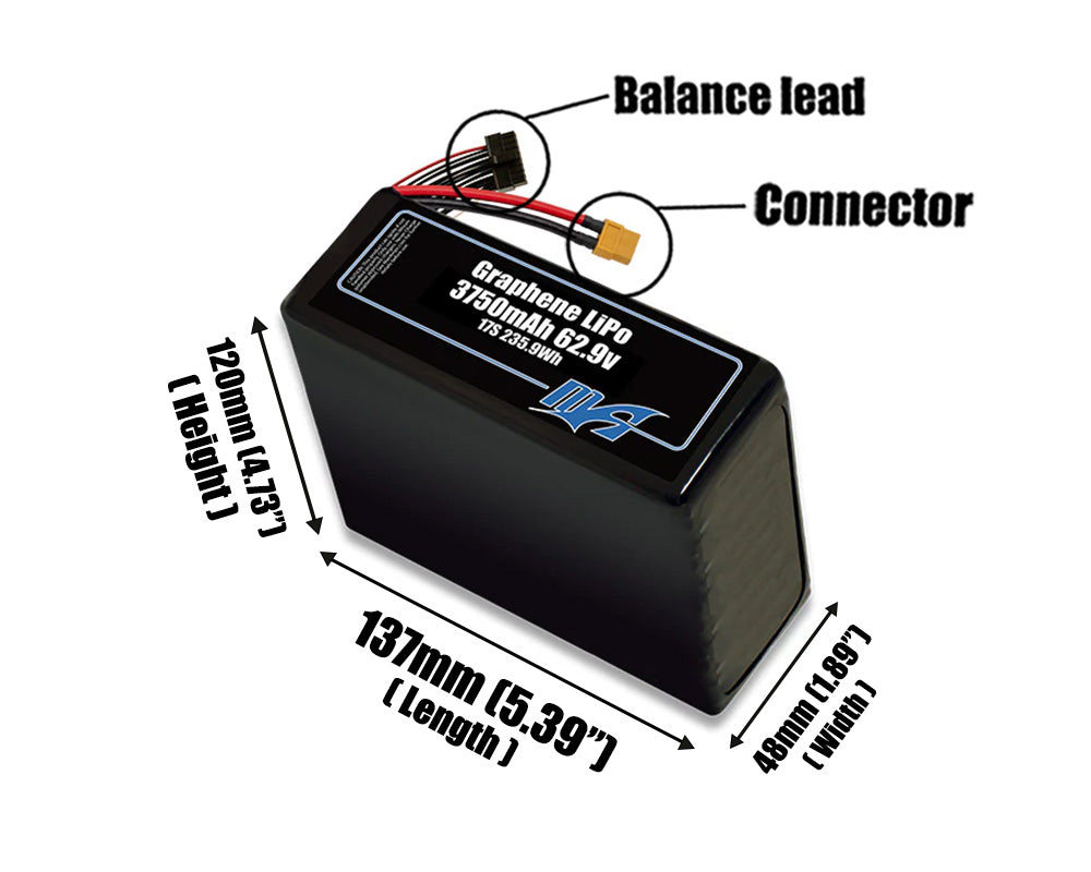 Graphene LiPo 3750mAh 17S 62.9v Battery Pack