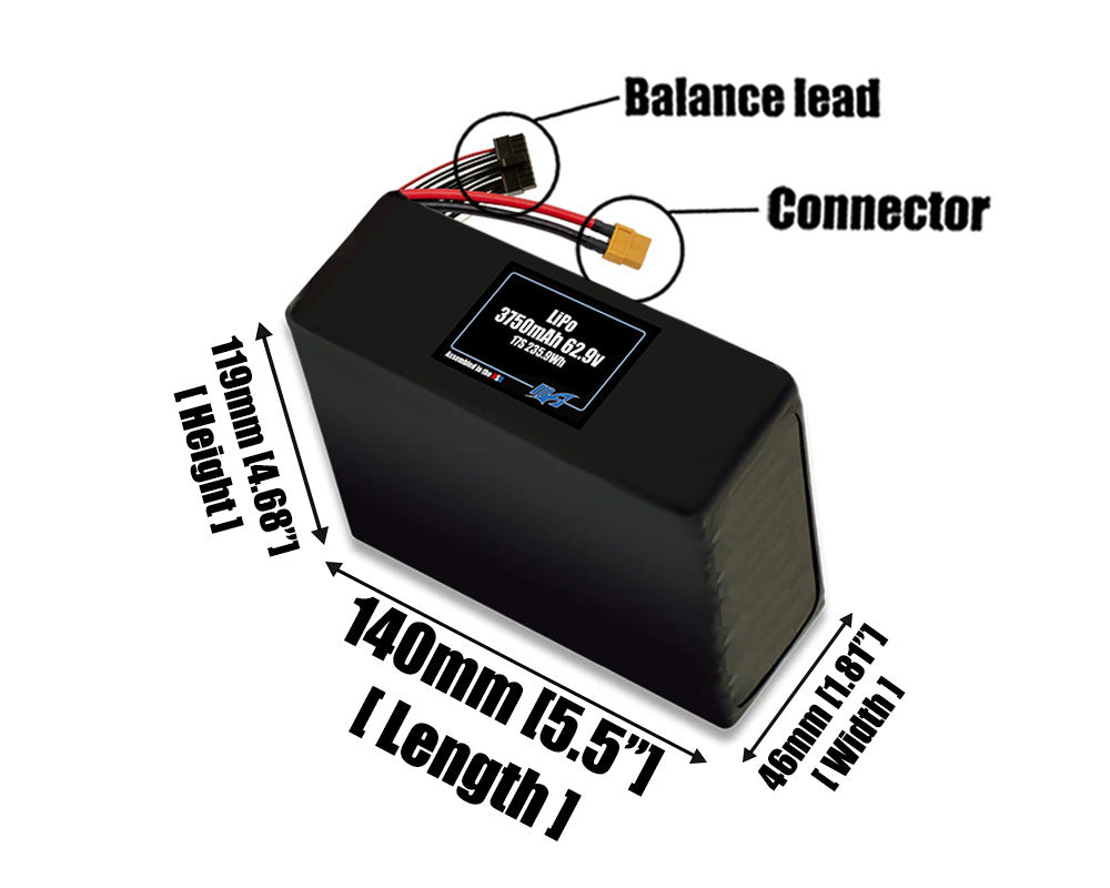 Graphene LiPo 3750mAh 17S 62.9v Battery Pack