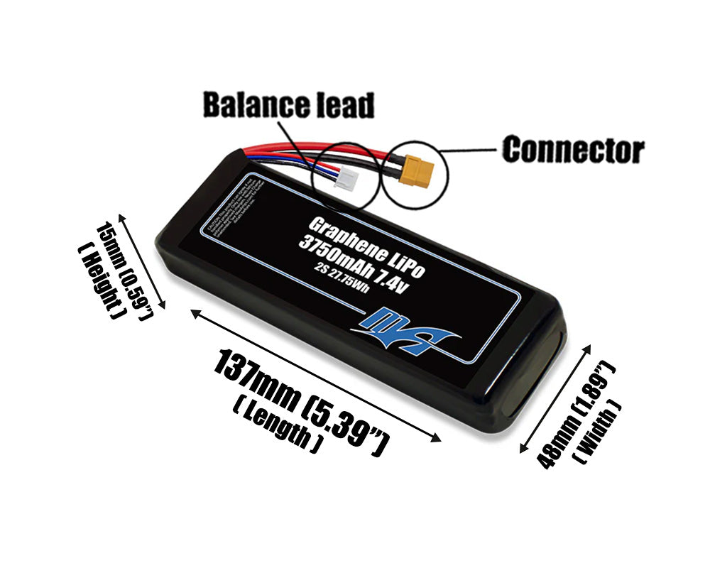 Graphene LiPo 3750mAh 2S 7.4v Battery Pack