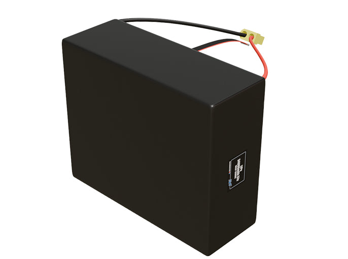 Side-angle render of a 37-volt 34000mAh lithium-polymer battery, assembled in the USA for compact UAV, drone, and military robotics platforms.