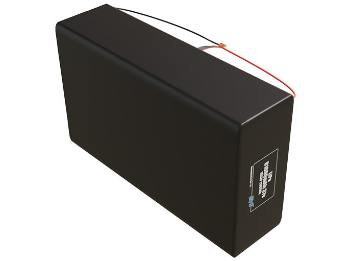 Side-angle render of a 37-volt 81000mAh lithium-polymer battery, assembled in the USA for compact UAV, drone, and military robotics platforms.