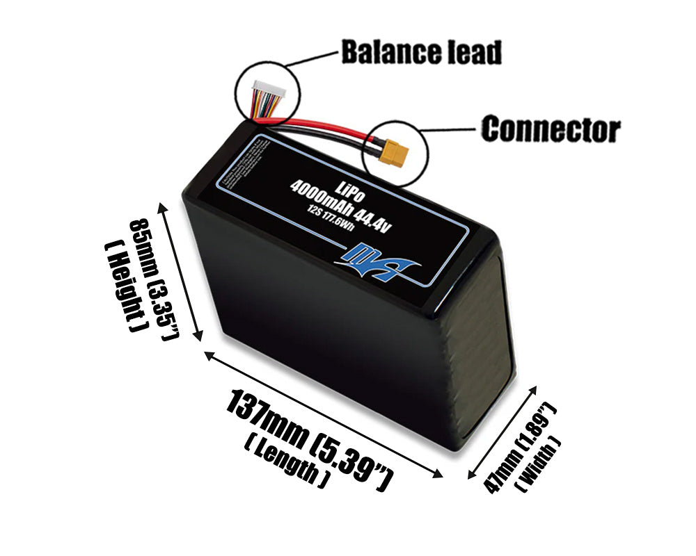 LiPo 4000mAh 12S 44.4v Battery Pack