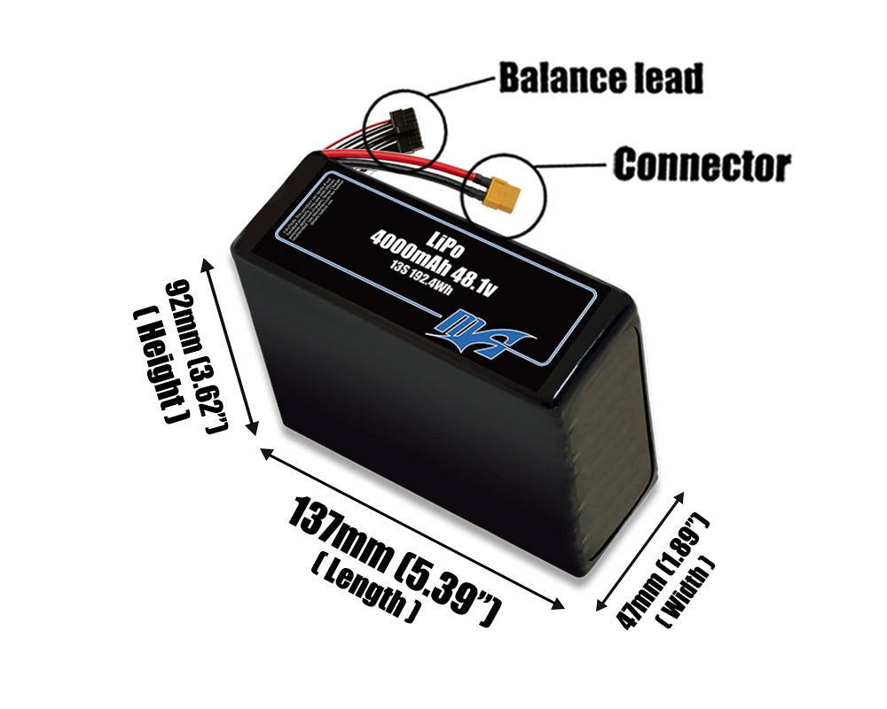 LiPo 4000mAh 13S 48.1v Battery Pack