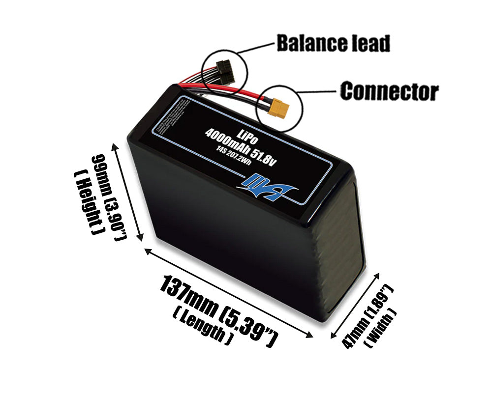 LiPo 4000mAh 14S 51.8v Battery Pack