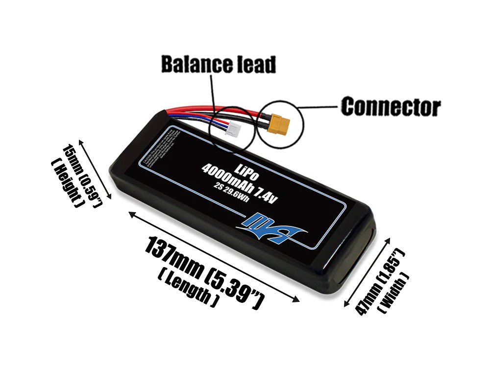 LiPo 4000mAh 2S 7.4v Battery Pack